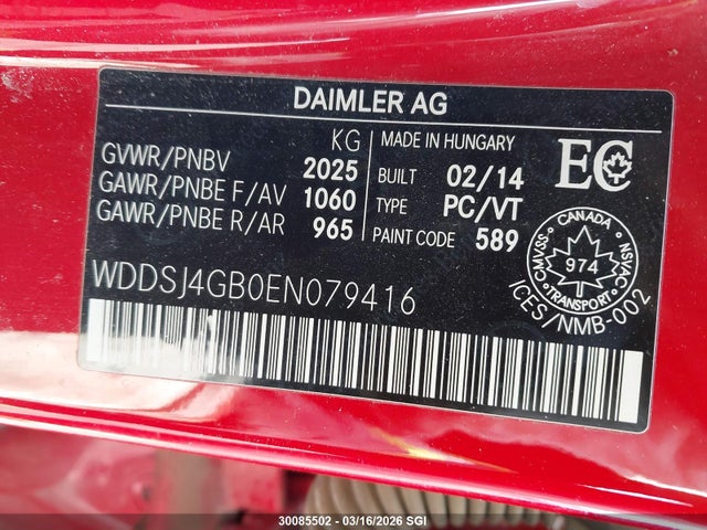 30085502 :رقم المزاد ، WDDSJ4GB0EN079416 vin ، 2014 Mercedes-benz Cla 250 4matic مزاد بيع