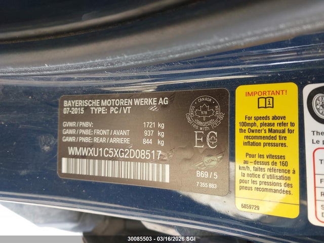 WMWXU1C5XG2D08517 Mini Cooper