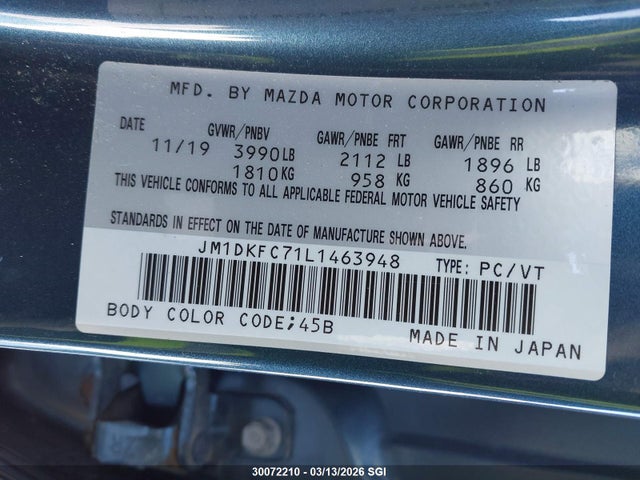 2020 Mazda Cx-3 Touring მანქანა იყიდება აუქციონზე, vin: JM1DKFC71L1463948, აუქციონის ნომერი: 30072210