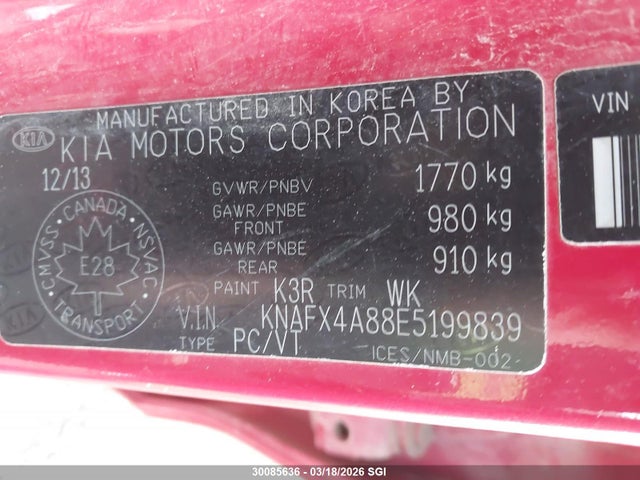 30085636 :رقم المزاد ، KNAFX4A88E5199839 vin ، 2014 Kia Forte Ex مزاد بيع