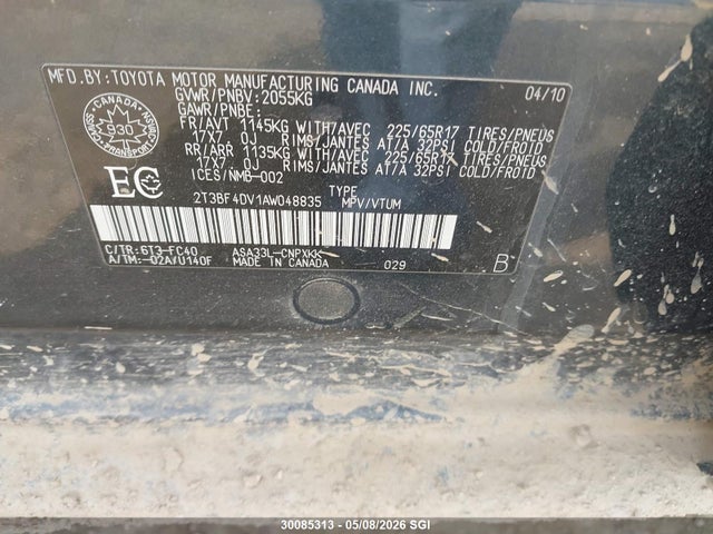 30085313 :رقم المزاد ، 2T3BF4DV1AW048835 vin ، 2010 Toyota Rav4 مزاد بيع