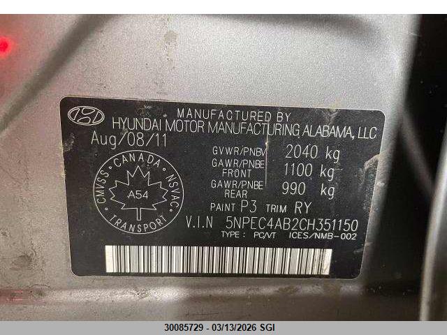 Aukcja sprzedaży 2012 Hyundai Sonata Se/limited, vin: 5NPEC4AB2CH351150, numer aukcji: 30085729