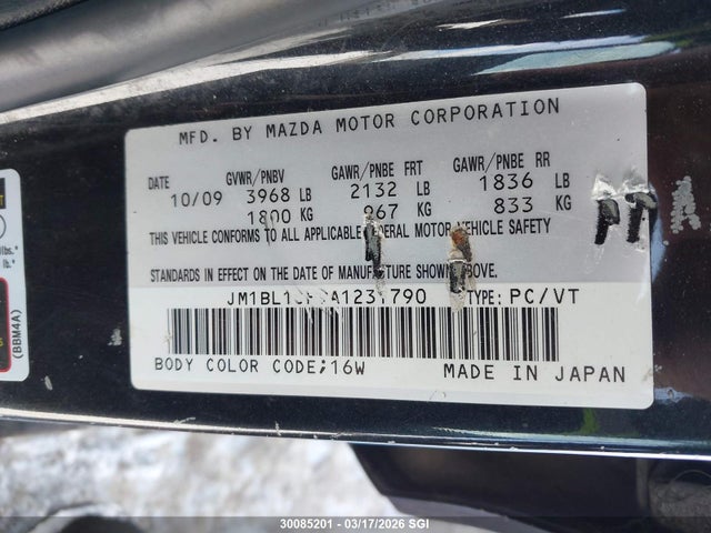 2010 Mazda 3 I მანქანა იყიდება აუქციონზე, vin: JM1BL1SF9A1231790, აუქციონის ნომერი: 30085201