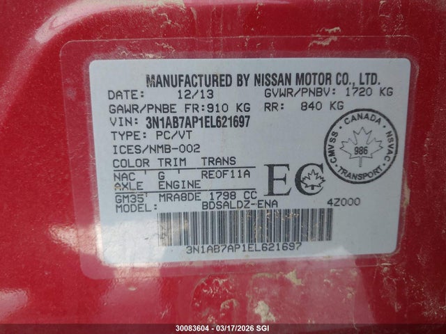 Aukcja sprzedaży 2014 Nissan Sentra S/sv/sr/sl, vin: 3N1AB7AP1EL621697, numer aukcji: 30083604