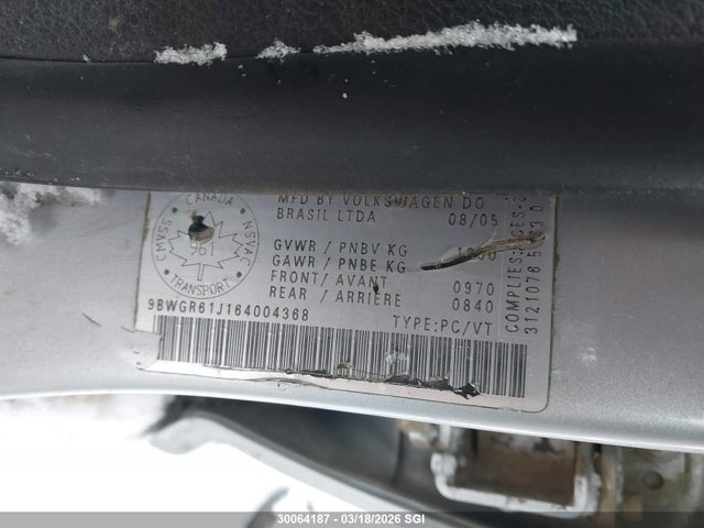 30064187 :رقم المزاد ، 9BWGR61J164004368 vin ، 2006 Volkswagen Golf Gls Tdi مزاد بيع