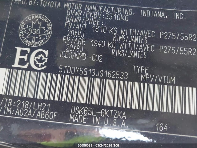 5TDDY5G13JS162533 Toyota Sequoia Platinum