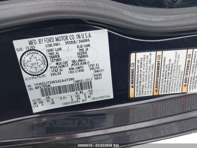 Продаж на аукціоні авто 2004 Ford Explorer Xlt/xlt Sport/nbx, vin: 1FMDU73W34ZA47390, номер лоту: 30086010