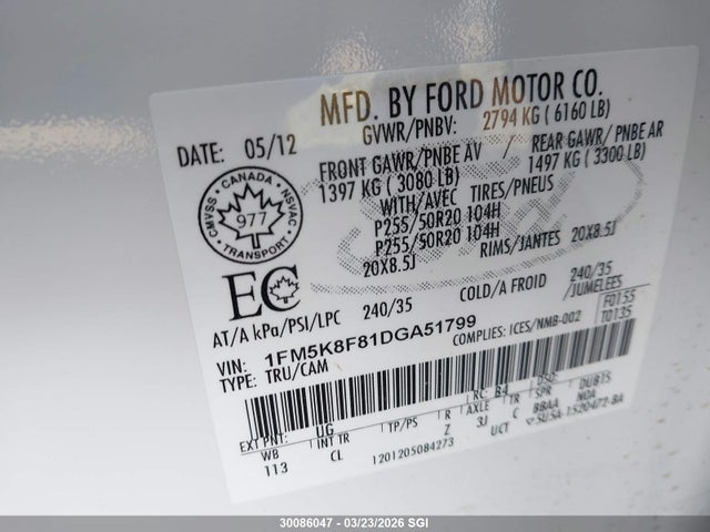 2013 Ford Explorer Limited მანქანა იყიდება აუქციონზე, vin: 1FM5K8F81DGA51799, აუქციონის ნომერი: 30086047