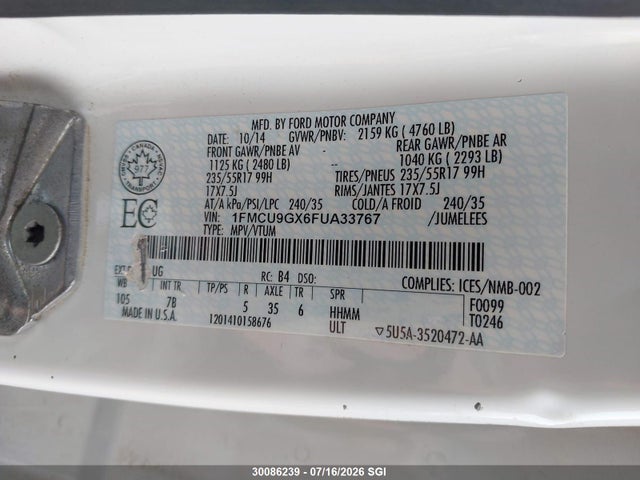 Ford ESCAPE SE 2015 1FMCU9GX6FUA33767 Image 9