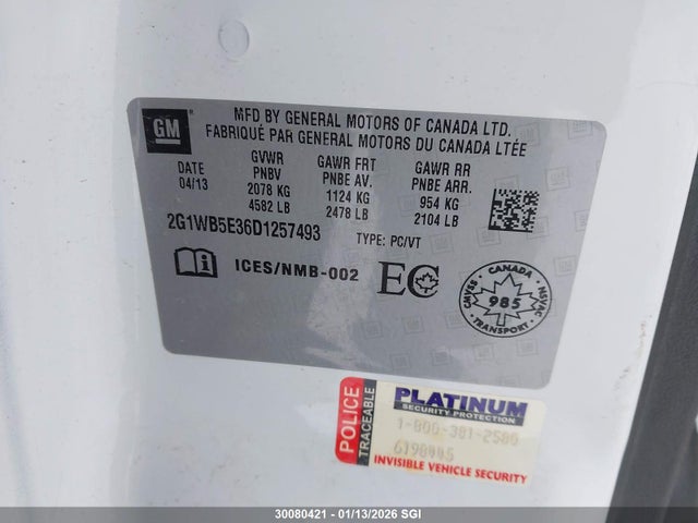 30080421 :رقم المزاد ، 2G1WB5E36D1257493 vin ، 2013 Chevrolet Impala Lt مزاد بيع
