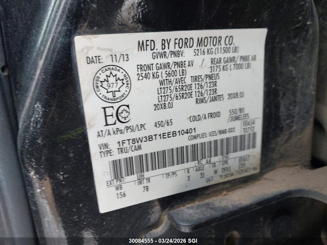 2014 Ford F350 Super Duty მანქანა იყიდება აუქციონზე, vin: 1FT8W3BT1EEB10401, აუქციონის ნომერი: 30084555