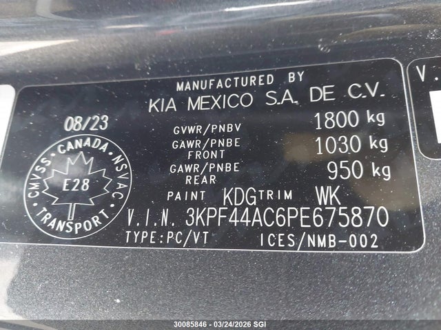 30085846 :رقم المزاد ، 3KPF44AC6PE675870 vin ، 2023 Kia Forte Gt مزاد بيع