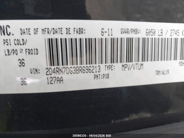 Продажа на аукционе авто 2011 Dodge Grand Caravan R/t, vin: 2D4RN7DG3BR696213, номер лота: 30086330