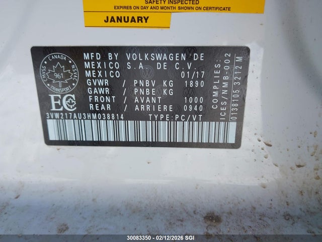 3VW217AU3HM038814 Volkswagen Golf S/wolfsburg/se/sel