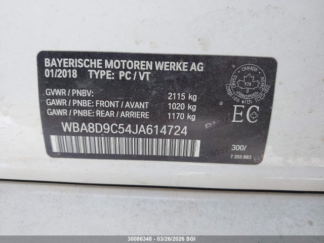 Aukcja sprzedaży 2018 Bmw 330 Xi, vin: WBA8D9C54JA614724, numer aukcji: 30086348