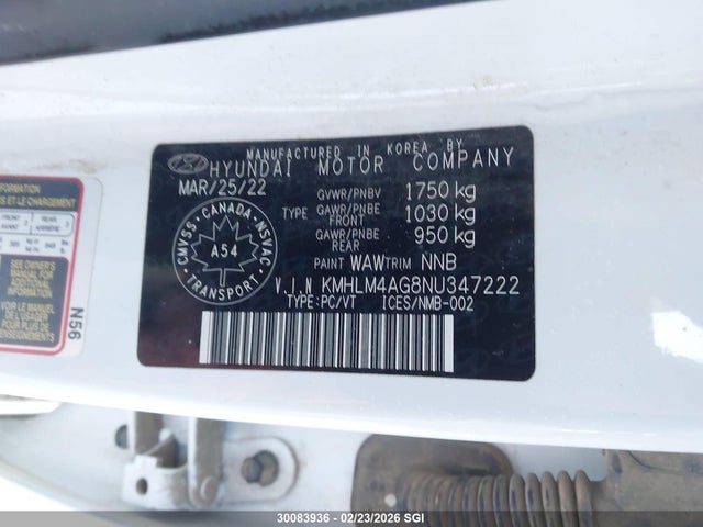 KMHLM4AG8NU347222 Hyundai ELANTRA SEL