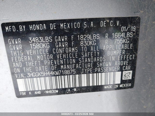 3HGGK5H44KM718875 Honda FIT LX