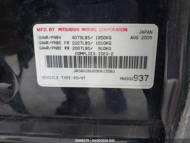Продажа на аукционе авто 2009 Mitsubishi Lancer Es/es Sport, vin: JA3AU26U89U615561, номер лота: 30086370