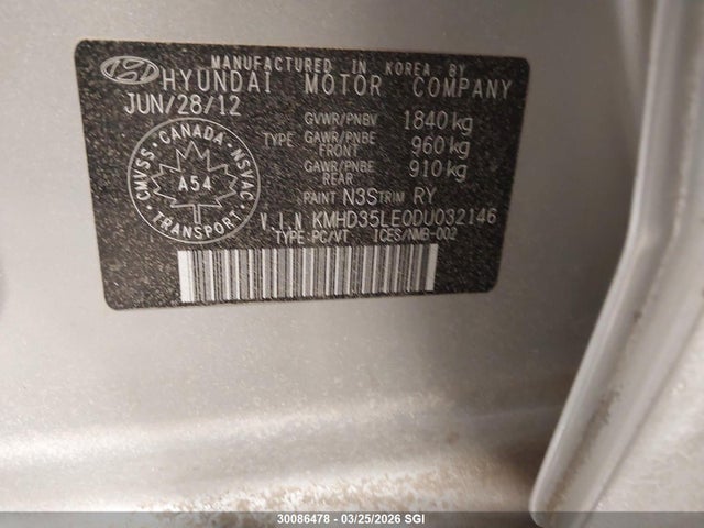 2013 Hyundai Elantra Gt მანქანა იყიდება აუქციონზე, vin: KMHD35LE0DU032146, აუქციონის ნომერი: 30086478