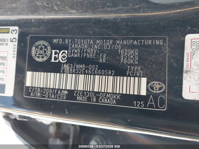 30086539 :رقم المزاد ، 2T1BR32E46C660582 vin ، 2006 Toyota Corolla Ce/le/s مزاد بيع