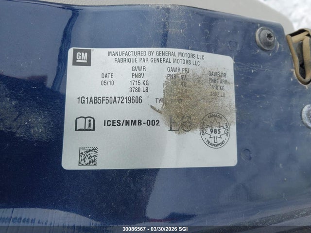 2010 Chevrolet Cobalt Ls მანქანა იყიდება აუქციონზე, vin: 1G1AB5F50A7219606, აუქციონის ნომერი: 30086567