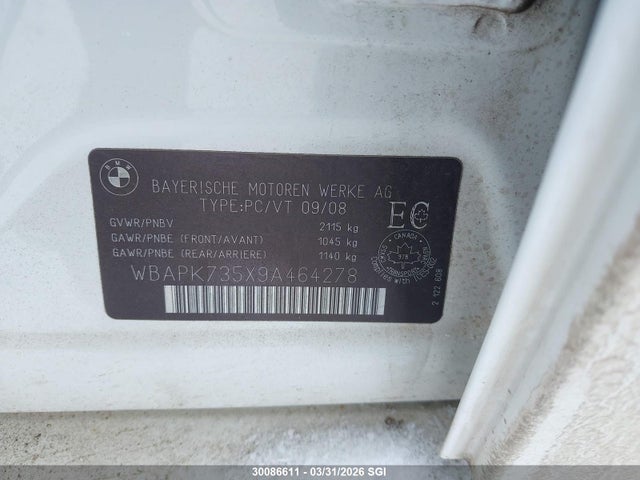 30086611 :رقم المزاد ، WBAPK735X9A464278 vin ، 2009 Bmw 328 Xi مزاد بيع