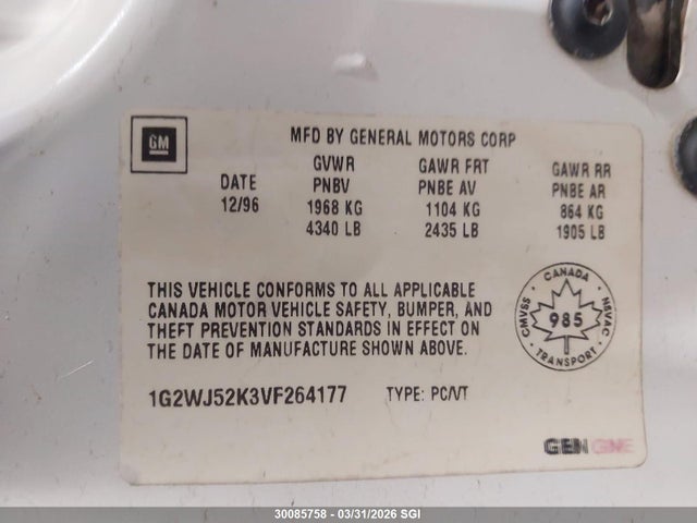 Aukcja sprzedaży 1997 Pontiac Grand Prix Se, vin: 1G2WJ52K3VF264177, numer aukcji: 30085758
