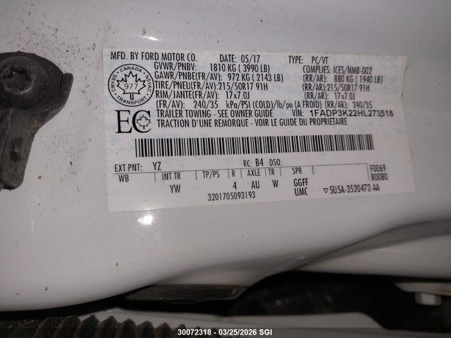 1FADP3K22HL273518 Ford FOCUS SE