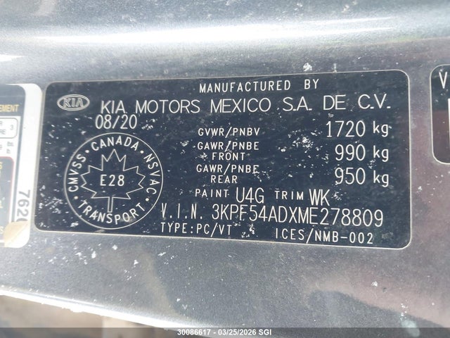 3KPF54ADXME278809 KIA FORTE EX