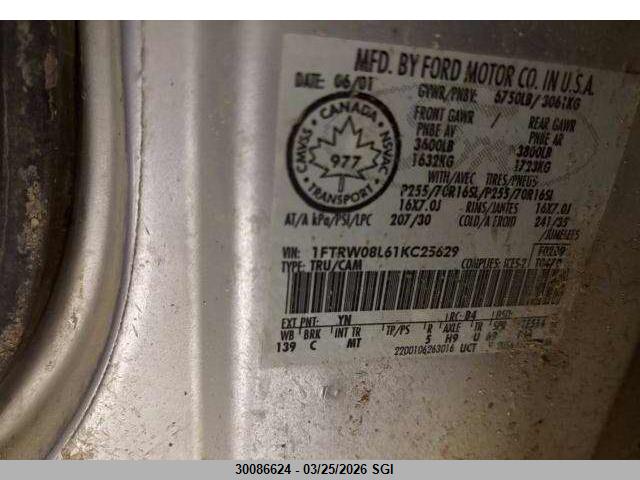 2001 Ford F150 Supercrew მანქანა იყიდება აუქციონზე, vin: 1FTRW08L61KC25629, აუქციონის ნომერი: 30086624
