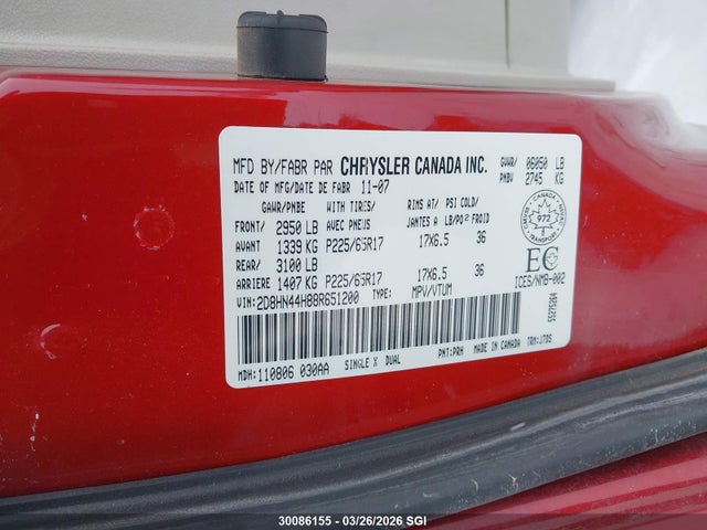 Aukcja sprzedaży 2008 Dodge Grand Caravan Se, vin: 2D8HN44H88R651200, numer aukcji: 30086155