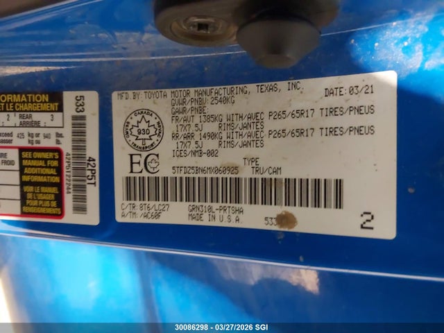5TFDZ5BN6MX060925 Toyota Tacoma Double Cab/sr5/trd Sport/trd Off Road