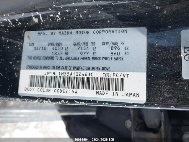 Aukcja sprzedaży 2010 Mazda 3 S, vin: JM1BL1H55A1324630, numer aukcji: 30086604