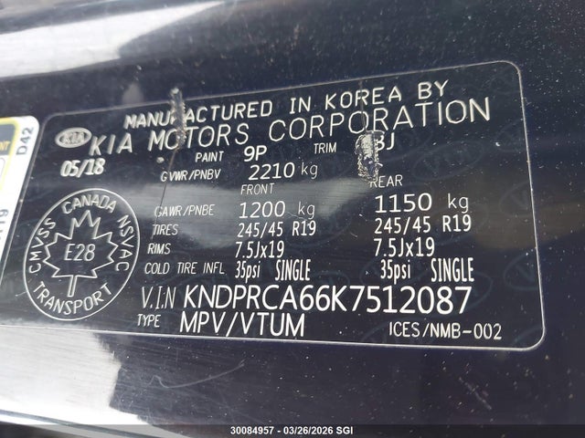 KNDPRCA66K7512087 KIA Sportage Sx