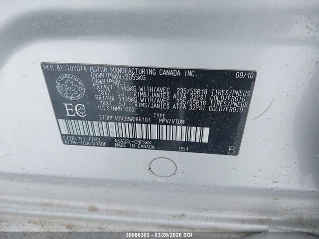 Aukcja sprzedaży 2011 Toyota Rav4 Sport, vin: 2T3RF4DV3BW086101, numer aukcji: 30086303