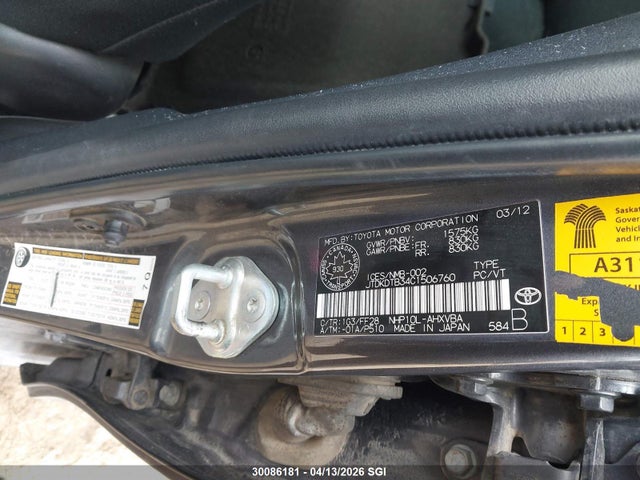30086181 :رقم المزاد ، JTDKDTB34C1506760 vin ، 2012 Toyota Prius C مزاد بيع