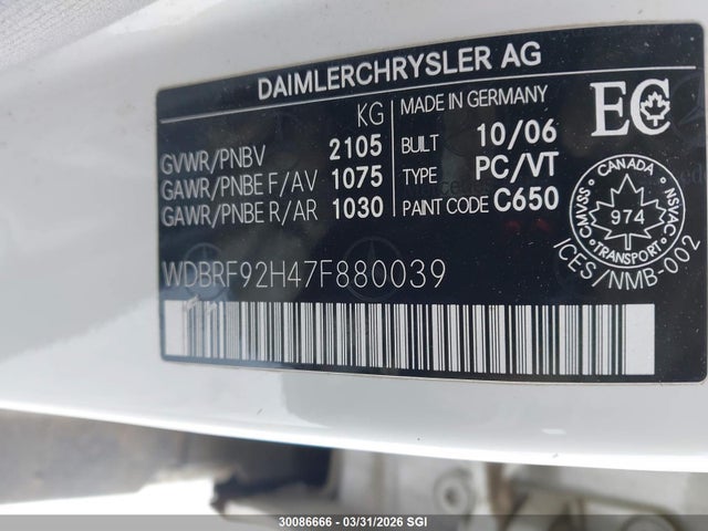 30086666 :رقم المزاد ، WDBRF92H47F880039 vin ، 2007 Mercedes-benz C 280 4mati مزاد بيع
