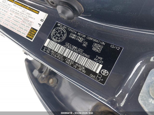 Aukcja sprzedaży 2013 Toyota Prius, vin: JTDKN3DU5D1620965, numer aukcji: 30086418