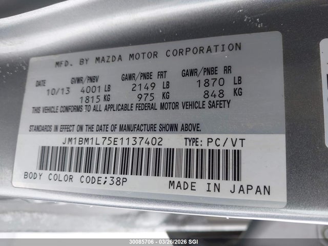 JM1BM1L75E1137402 Mazda 3 TOURING