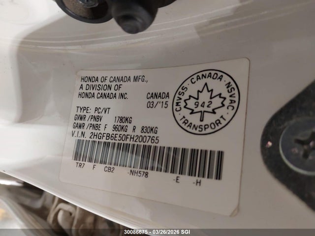 30086675 :رقم المزاد ، 2HGFB6E50FH200765 vin ، 2015 Honda Civic Si مزاد بيع