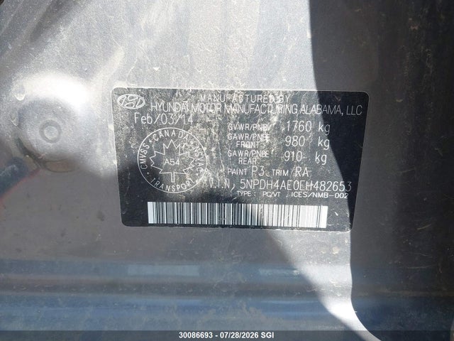 30086693 :رقم المزاد ، 5NPDH4AE0EH482653 vin ، 2014 Hyundai Elantra Se/sport/limited مزاد بيع