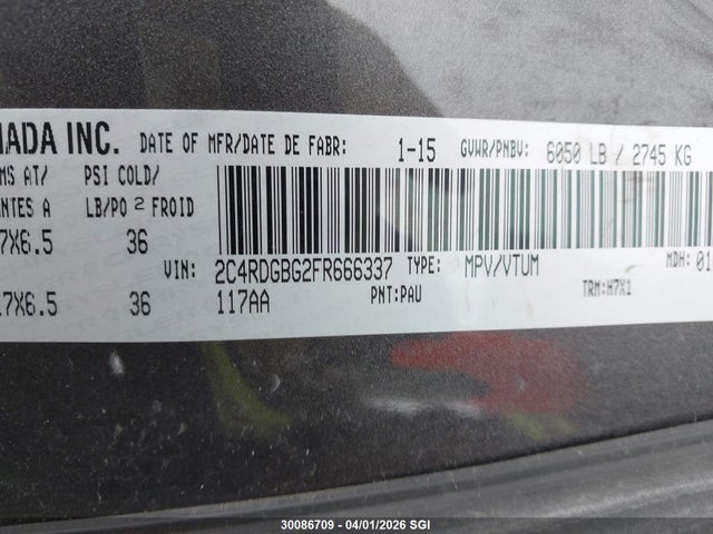 Продажа на аукционе авто 2015 Dodge Grand Caravan Se, vin: 2C4RDGBG2FR666337, номер лота: 30086709