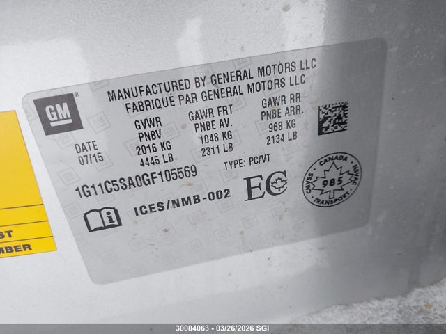 Продажа на аукционе авто 2016 Chevrolet Malibu Limited Lt, vin: 1G11C5SA0GF105569, номер лота: 30084063