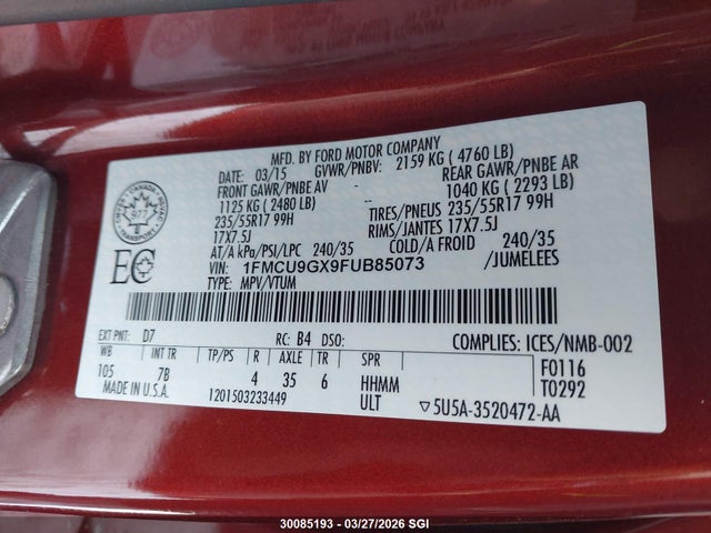 1FMCU9GX9FUB85073 Ford ESCAPE SE