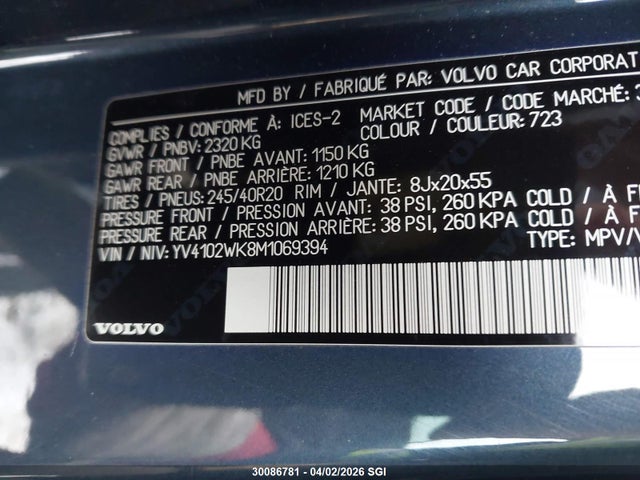 YV4102WK8M1069394 Volvo V60 Cross Country T5