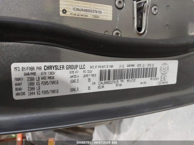 Aukcja sprzedaży 2013 Jeep Patriot, vin: 1C4NJRAB0DD270125, numer aukcji: 30086783