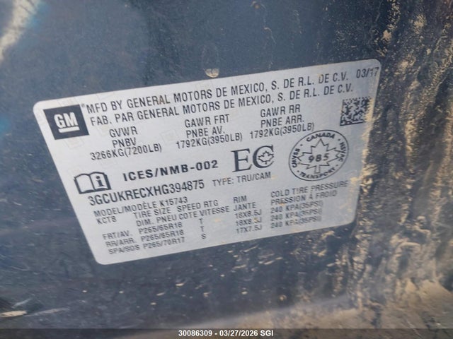 Продаж на аукціоні авто 2017 Chevrolet Silverado K1500 Lt, vin: 3GCUKRECXHG394875, номер лоту: 30086309