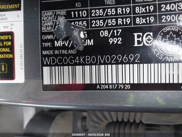 WDC0G4KB0JV029692 Mercedes-Benz Glc 300 4matic