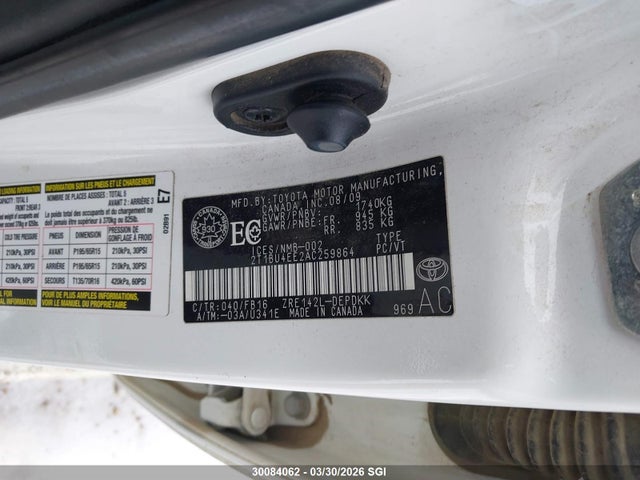 30084062 :رقم المزاد ، 2T1BU4EE2AC259864 vin ، 2010 Toyota Corolla S/le/xle مزاد بيع