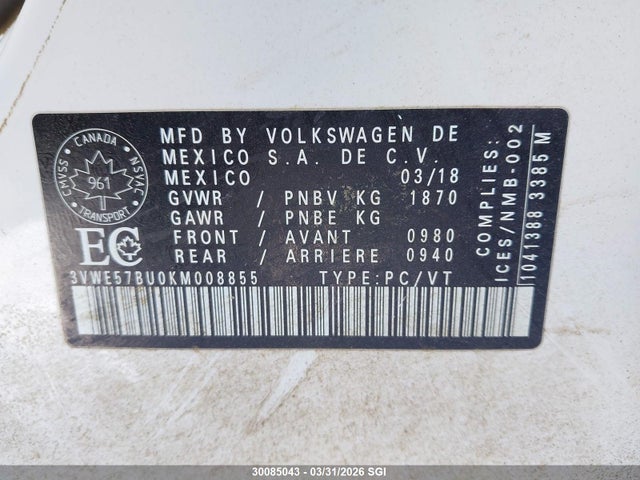 3VWE57BU0KM008855 Volkswagen JETTA SEL